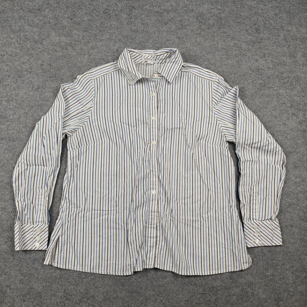 Pendleton Button-Up Womens 14 Petite White Striped 100% Cotton Classic Fit